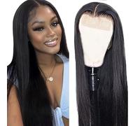 Evaxilc 5x5 Lace Front Human Hair Wig Brazilian Virgin Hair Minimal Tangle And Shedding Straight Echthaar Perruca #1B Natural Black 150% Density For Women 18 Inch