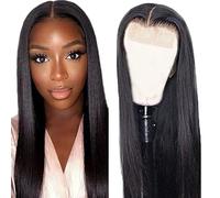 Evaxilc 5x5 Lace Front Human Hair Wig Brazilian Virgin Hair Minimal Tangle And Shedding Straight Echthaar Perruca #1B Natural Black 150% Density For Women 28 Inch