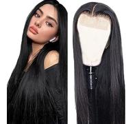 Evaxilc 5x5 Lace Front Human Hair Wig Brazilian Virgin Hair Minimal Tangle And Shedding Straight Echthaar Perruca #1B Natural Black 150% Density For Women 22 Inch
