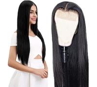 Evaxilc 5x5 Lace Front Human Hair Wig Brazilian Virgin Hair Minimal Tangle And Shedding Straight Echthaar Perruca #1B Natural Black 150% Density For Women 24 Inch