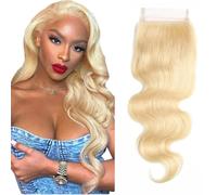 Evaxilc Body Wave Closure Human Hair 4x4 Free Part with Baby Hair Light Blonde Unprocessed Brazilian Human Hair Soft Transparent Lace Closures Sew in Natural Hairline for Women 20 Inch