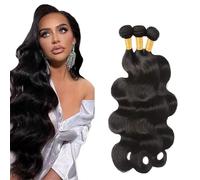 Evaxilc Body Wave Hair Extensiones de pelo auténtico brasileño, calidad Remy, 3 paquetes de 300 g total, color #1B Natural Black, 20, 22, 24 pulgadas