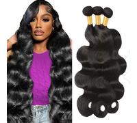 Evaxilc Body Wave Human Hair Bundles Extension Cabello humano Glueless Bundles Virgin Hair Unprocessed #1B Natural Black Color 3 Bundles Minimal Shedding For Women 18 I9 20 Inch