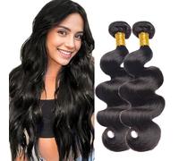 Evaxilc Body Wave Human Hair Bundles Extension Cabello humano Glueless Bundles Virgin Hair Unprocessed #1B Natural Black Color 2 Bundles Minimal Shedding For Women 20 22 Inch