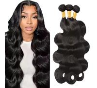 Evaxilc Body Wave Human Hair Bundles Extension Cabello humano Glueless Bundles Virgin Hair Unprocessed #1B Natural Black Color 3 Bundles Minimal Shedding For Women 24 26 28 Inch