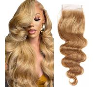 Evaxilc Body Wave Human Hair Lace Front Closure Extensions Cabello humano Glueless Bundles Virgin Hair Unprocessed #27 Honey Blonde Color Minimal Shedding For Women 26 Inch