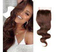 Evaxilc Body Wave Human Hair Lace Front Closure Extensions Cabello humano Glueless Bundles Virgin Hair Unprocessed #4 Chocolate Brown Color Minimal Shedding For Women 28 Inch
