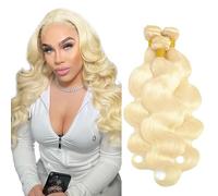 Evaxilc Bundles Human Hair Extension Cabello real Double Weft Hair Brazilian Remy Hair Body Wave Unprocessed Light Blonde Minimal Shedding For Women 3 Bundles Total 300g 14 16 18 Inch