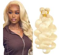 Evaxilc Bundles Human Hair Extension Cabello real Double Weft Hair Brazilian Remy Hair Body Wave Unprocessed Light Blonde Minimal Shedding For Women 3 Bundles Total 300g 16 18 20 Inch