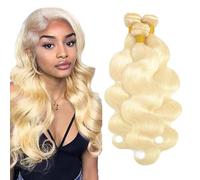 Evaxilc Bundles Human Hair Extension Cabello real Double Weft Hair Brazilian Remy Hair Body Wave Unprocessed Light Blonde Minimal Shedding For Women 3 Bundles Total 300g 20 22 24 Inch