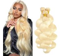 Evaxilc Bundles Human Hair Extension Cabello real Double Weft Hair Brazilian Remy Hair Body Wave Unprocessed Light Blonde Minimal Shedding For Women 3 Bundles Total 300g 12 14 16 Inch