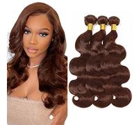 Evaxilc Bundles Human Hair Extension Cabello real Double Weft Hair Brazilian Remy Hair Body Wave Unprocessed Chocolate Brown Minimal Shedding For Women 3 Bundles Total 300g 12 14 16 Inch