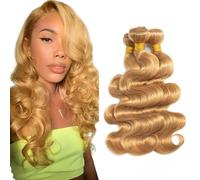 Evaxilc Bundles Human Hair Extension Cabello real Double Weft Hair Brazilian Remy Hair Body Wave Unprocessed Honey Blonde Minimal Shedding For Women 3 Bundles Total 300g 12 14 16 Inch