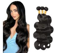 Evaxilc Bundles Human Hair Extension Cabello real Double Weft Hair Brazilian Remy Hair Body Wave Unprocessed Natural Black Minimal Shedding For Women 3 Bundles Total 300g 14 16 18 Inch