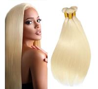 Evaxilc Bundles Human Hair Extension Cabello real Double Weft Hair Brazilian Remy Hair Straight Unprocessed Light Blonde Minimal Shedding For Women 3 Bundles Total 300g 14 16 18 Inch