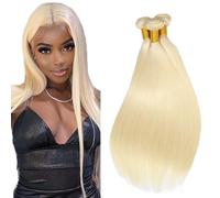 Evaxilc Bundles Human Hair Extension Cabello real Double Weft Hair Brazilian Remy Hair Straight Unprocessed Light Blonde Minimal Shedding For Women 3 Bundles Total 300g 12 14 16 Inch
