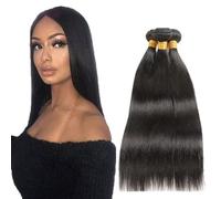 Evaxilc Bundles Human Hair Extension Cabello real Double Weft Hair Brazilian Remy Hair Straight Unprocessed Natural Black Minimal Shedding For Women 3 Bundles Total 300g 16 18 20 Inch