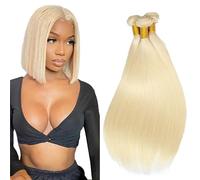 Evaxilc Bundles Human Hair Extension Cabello real Double Weft Hair Brazilian Remy Hair Straight Unprocessed Light Blonde Minimal Shedding For Women 3 Bundles Total 300g 20 22 24 Inch