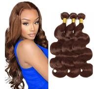 Evaxilc Bundles Human Hair Extension Chocolate Brown Cabello Humano Brazilian Remy Hair Body Wave Unprocessed Minimal Shedding Double Weft Hair For Women 3 Bundles Total 300g 18 20 22 Inch