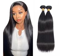Evaxilc Bundles Human Hair Extension Natural Black Cabello Humano Brazilian Remy Hair Straight Unprocessed Minimal Shedding Double Weft Hair For Women 2 Bundles Total 200g 20 22 Inch