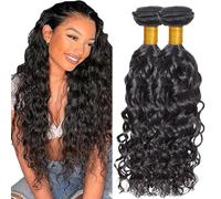 Evaxilc Bundles Human Hair Extension Natural Black Cabello Humano Brazilian Remy Hair Water Wave Unprocessed Minimal Shedding Double Weft Hair For Women 2 Bundles Total 200g 20 22 Inch
