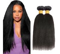 Evaxilc Bundles Human Hair Extension Natural Black Cabello Humano Brazilian Remy Hair Yaki Straight Unprocessed Minimal Shedding Double Weft Hair For Women 2 Bundles Total 200g 20 22 Inch