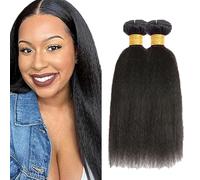 Evaxilc Bundles Human Hair Extension Natural Black Cabello Humano Brazilian Remy Hair Yaki Straight Unprocessed Minimal Shedding Double Weft Hair For Women 2 Bundles Total 200g 16 18 Inch