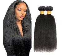 Evaxilc Bundles Human Hair Extension Natural Black Cabello Humano Brazilian Remy Hair Yaki Straight Unprocessed Minimal Shedding Double Weft Hair For Women 2 Bundles Total 200g 18 20 Inch