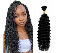 Evaxilc Deep Wave Bulk Human Braiding Hair for Boho Braids Human Hair Extension Cabello Humano sin procesar Cabello Humano Sin Humanos Pelo Trenzado Bulk #1B Natural Negro 50 g/Paquetes 45 cm