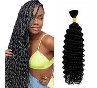 Evaxilc Deep Wave Bulk Human Braiding Hair for Boho Braids Human Hair Extension Cabello Humano sin procesar Cabello Humano Sin Humanos Pelo Trenzado Bulk #1B Natural Negro 50 g/Paquetes 40 cm