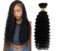 Evaxilc Deep Wave Bulk Human Braiding Hair for Boho Braids Human Hair Extension Cabello Humano sin procesar Cabello Humano Sin Humedad Pelo Trenzado Bulk #1B Natural Black 2 paquetes Total 100 g 20 20