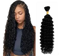 Evaxilc Deep Wave Bulk Human Braiding Hair for Boho Braids Human Hair Extension Cabello Humano sin procesar Cabello Humano Sin Humor Pelo Trenzado Bulk #1B Natural Negro 50 g/paquetes 20 pulgadas