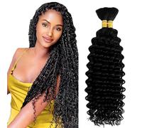 Evaxilc Deep Wave Bulk Human Braiding Hair for Boho Braids Human Hair Extension Cabello Humano sin procesar Cabello Humano Sin Humedad Pelo Trenzado a granel #1B Natural Black 2 paquetes Total 100 g