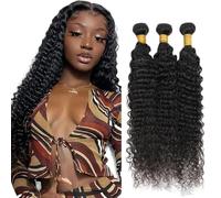 Evaxilc Deep Wave Human Hair Bundles Extension Cabello humano Glueless Bundles Virgin Hair Unprocessed #1B Natural Black Color 3 Bundles Minimal Shedding For Women 30 32 34 Inch