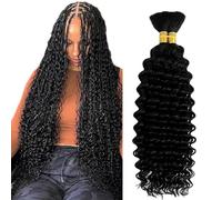 Evaxilc Deep Wave Human Hair For Braiding Cabello humano Unprocessed No Weft Bulk Braiding Hair Extensions For Boho Braids #1B Natural Black Color 24 24 Inch 2 Bundles Total 100g one pack