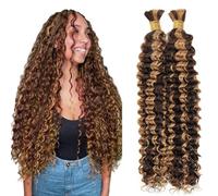 Evaxilc Deep Wave Human Hair For Braiding Cabello humano Unprocessed No Weft Bulk Braiding Hair Extensions For Boho Braids P427 Highlight Brown Color 16 16 Inch 2 Bundles Total 100g one pack