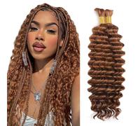 Evaxilc Deep Wave Human Hair For Braiding Cabello humano Unprocessed No Weft Bulk Braiding Hair Extensions For Boho Braids #30 Light Brown Color 24 24 Inch 2 Bundles Total 100g one pack