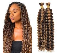Evaxilc Deep Wave Human Hair For Braiding Cabello humano Unprocessed No Weft Bulk Braiding Hair Extensions For Boho Braids P427 Highlight Brown Color 14 14 Inch 2 Bundles Total 100g one pack
