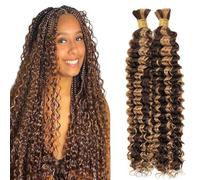 Evaxilc Deep Wave Human Hair For Braiding Cabello humano Unprocessed No Weft Bulk Braiding Hair Extensions For Boho Braids P427 Highlight Brown Color 24 24 Inch 2 Bundles Total 100g one pack