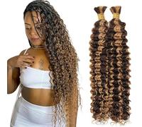 Evaxilc Deep Wave Human Hair For Braiding Cabello humano Unprocessed No Weft Bulk Braiding Hair Extensions For Boho Braids P427 Highlight Brown Color 22 22 Inch 2 Bundles Total 100g one pack