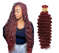 Evaxilc Deep Wave Human Hair For Braiding Cabello humano Unprocessed No Weft Bulk Braiding Hair Extensions For Boho Braids #99J Burgundy Red Color 20 20 Inch 2 Bundles Total 100g one pack