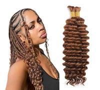 Evaxilc Deep Wave Human Hair For Braiding Cabello humano Unprocessed No Weft Bulk Braiding Hair Extensions For Boho Braids #30 Light Brown Color 22 22 Inch 2 Bundles Total 100g one pack