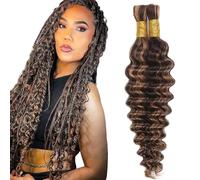 Evaxilc Deep Wave Human Hair For Braiding Cabello humano Unprocessed No Weft Bulk Braiding Hair Extensions For Boho Braids P430 Highlight Brown Color 24 24 Inch 2 Bundles Total 100g one pack