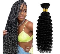 Evaxilc Deep Wave Human Hair For Braiding Cabello humano Unprocessed No Weft Bulk Braiding Hair Extensions For Boho Braids #1B Natural Black Color 26 26 Inch 2 Bundles Total 100g one pack