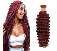 Evaxilc Deep Wave Human Hair For Braiding Cabello humano Unprocessed No Weft Bulk Braiding Hair Extensions For Boho Braids #99J Burgundy Red Color 24 24 Inch 2 Bundles Total 100g one pack