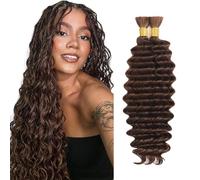Evaxilc Deep Wave Human Hair For Braiding Cabello humano Unprocessed No Weft Bulk Braiding Hair Extensions For Boho Braids #4 Chocolate Brown Color 24 24 Inch 2 Bundles Total 100g one pack