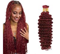 Evaxilc Deep Wave Human Hair For Braiding Cabello humano Unprocessed No Weft Bulk Braiding Hair Extensions For Boho Braids #99J Burgundy Red Color 26 26 Inch 2 Bundles Total 100g one pack
