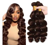 Evaxilc Extensiones de cabello humano brasileño Remy Virgin Virgin Humano, extensiones de pelo ondulado doble #4 marrón chocolate 3 paquetes total 300 g