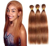 Evaxilc Extensiones de cabello humano de 24 a 26 a 28 pulgadas, extensiones de pelo humano de doble trama # 30 marrón claro brasileño Remy Virgin Human Hair Weave 3 paquetes total 300 g
