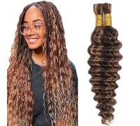 Evaxilc Extensiones de cabello humano de 28 a 28 pulgadas, onda profunda a granel, pelo humano para trenzas bohemias, cabello humano sin procesar, sin enredar, P4/30, color marrón, 2 paquetes de 100 g